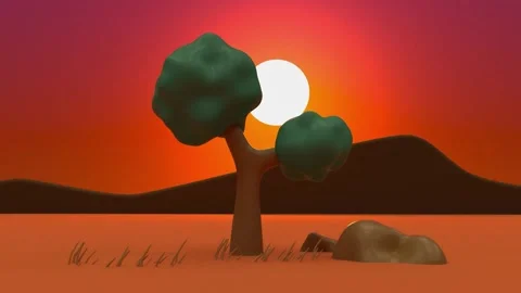 4K 3D Rendered Low-Poly Desert Landscape Large Sun Orange Gradient Stock Footage 330478703