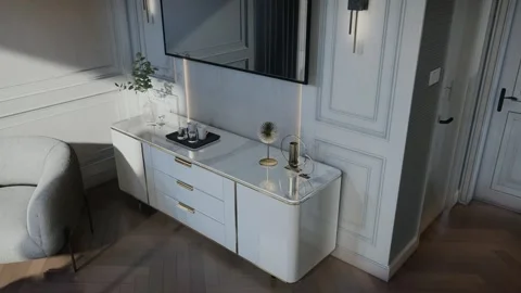 4K 3D Rendering Animation of Luxury Bedroom Red Accent Wall Stock Footage 320301044