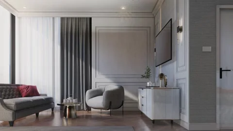 4K 3D Rendering Animation of Luxury Bedroom Red Accent Wall Stock Footage 320303674