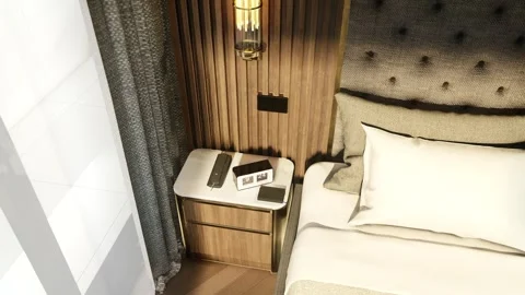 4K 3D Rendering Animation of Luxury Modern Bedroom with Gold Accent Wall Stock Footage 320314829