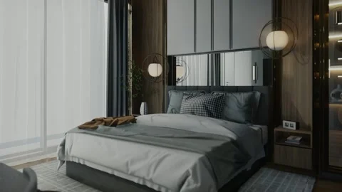 4K 3D Rendering Animation of Modern Luxury Bedroom Interior Stock Footage 320312393
