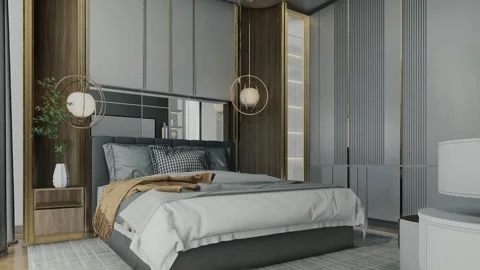 4K 3D Rendering Animation of Modern Luxury Bedroom Interior Stock Footage 320312564