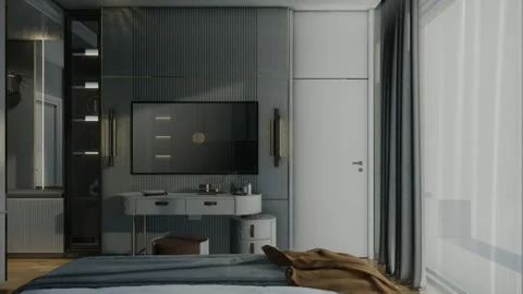 4K 3D Rendering Animation of Modern Luxury Bedroom Interior Stock Footage 320312627