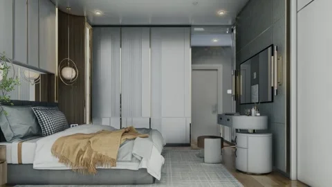 4K 3D Rendering Animation of Modern Luxury Bedroom Interior Stock Footage 320312651