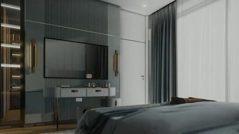4K 3D Rendering Animation of Modern Luxury Bedroom Interior Stock Footage 320312655