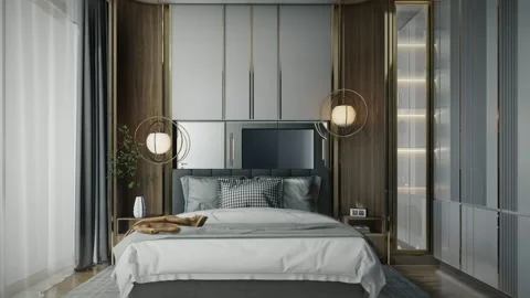 4K 3D Rendering Animation of Modern Luxury Bedroom Interior Stock Footage 320312660