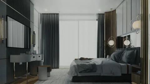 4K 3D Rendering Animation of Modern Luxury Bedroom Interior Vídeo Stock 320312781