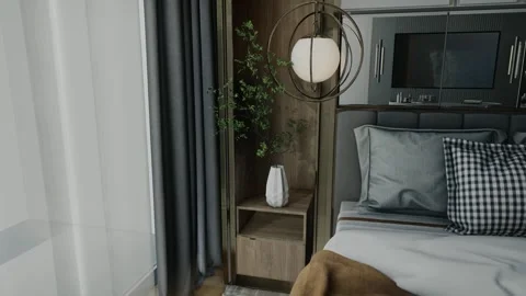 4K 3D Rendering Animation of Modern Luxury Bedroom Interior Stock Footage 320312803