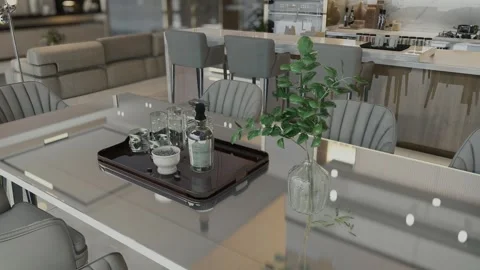 4K 3D Rendering Animation of Modern Kitchen Living Dining Room Video stock 320313130