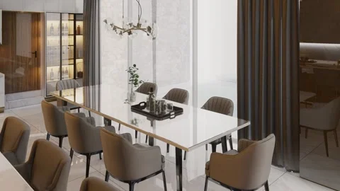 4K 3D Rendering Animation of Modern Kitchen Living Dining Room Video stock 320313139