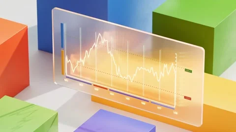 4K 3D Rendering Fluctuating White Line Graph Translucent Glass Video stock 330478749