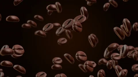 4K 3d Roasted coffee beans falling down in front of dark background Slow motion Stock Footage 154922329