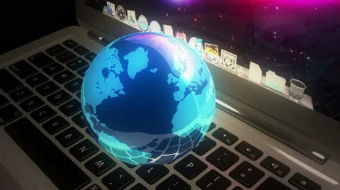 4k 3d rotate earth model on tne laptop,Devices Connecting To Internet. Vidéo 66324193