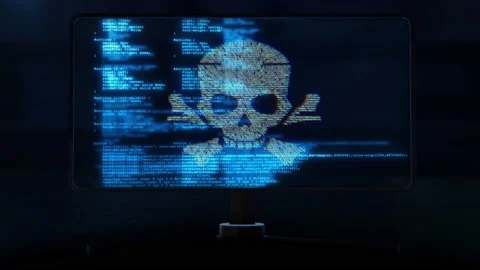 4K 3D Skull shape with noise and glitching. Internet piracy and online security Stock Footage 183416254