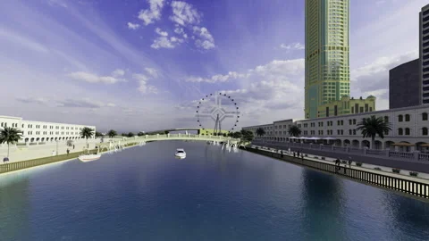 4K 3D Walkthrough of Al Qasba Canal, Sharjah – Stunning Waterfront Part1 Stock Footage 303516320
