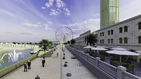 4K 3D Walkthrough of Al Qasba Canal, Sharjah – Stunning Waterfront Part2 Stock Footage 303517101