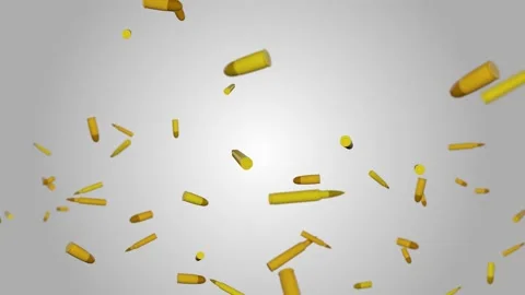 4K 3DFalling bullets on a black background with depth of field. 4k loop Stock Footage 186724637