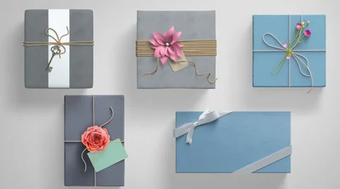 4K - 5 Gifts on table top view Vídeo Stock 62560960