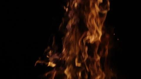 4K 50fps Dynamic Fire Flames and Subtle Sparks Overlay on Black Stock Footage 319822764