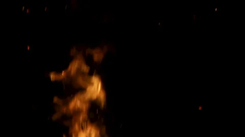 4K 50fps Fire Flames and Sparks Overlay on Black Background Stock Footage 318949961