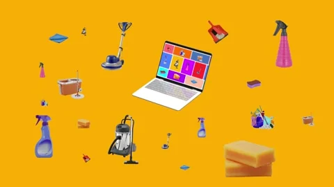 4K 60 fps animation of cleaning products falling from top to bottom. Stock Footage 201495580