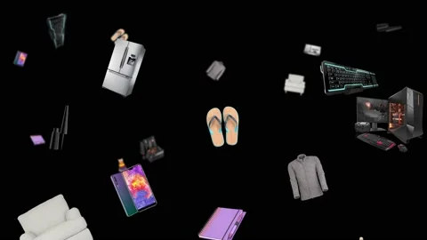 4K 60 fps animation of e-commerce products falling from top to bottom. Stock Footage 201307715