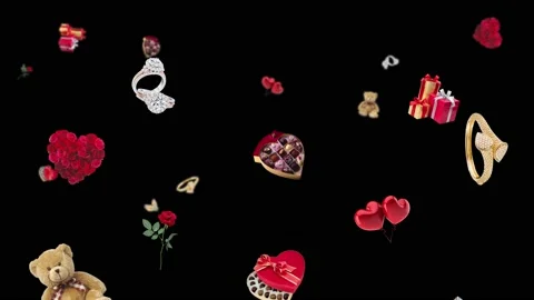 4K 60 fps animation of valentine day products falling from top to bottom. Stock Footage 201558236