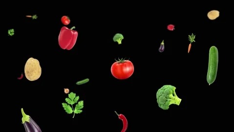 4K 60 fps animation of vegetable products falling from top to bottom. Stock Footage 201555305