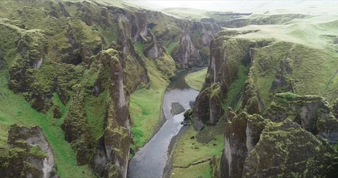 4k 60 fps Iceland Aerial view of Fjaðrárgljúfur canyon fly out Stock Footage