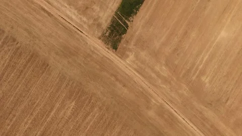 4K 60fps Aerial Top Down: Rotating Left Above Harvested Agricultural Fields Stock Footage 340410071
