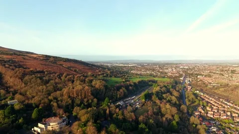 4K 60FPS aerial view of North Belfast from Belfast Zoo in Northern Ireland Stock Footage 325846096