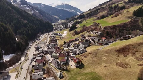 4K 60fps Cinematic Drone Push-in towards Viehhofen Village, Austria Stock Footage 332302839