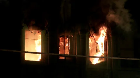 4K 60fps - Closeup of windows fully involved in fire Video stock 35041411