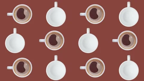 4K 60FPS Coffee Cups Flowing Horizontally and Flipping Stock Footage 142109259