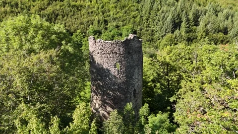4K 60fps Drone Backward Flight: Zivanska Veza Tower Ruin Stock Footage 340601384