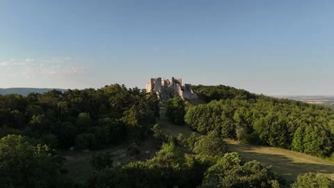 4K 60fps Drone Fly Forward Approach: Hrusov Castle Ruins Stock Footage 340766549