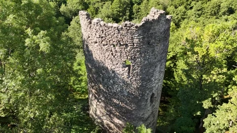 4K 60fps Drone Flyback Reveal: Medieval Zivanska Veza Tower Stock Footage 340605861