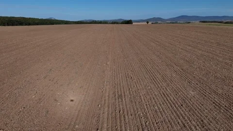 4K 60fps Drone Flyover Forward: Tilled Field with Drone Shadow Stock-Footage 345141652