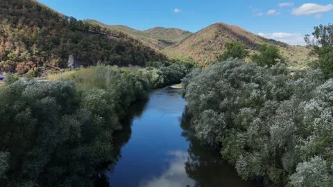 4K 60fps Drone Flyover Over Hron River Near Tekovska Breznica Stock Footage 345983767