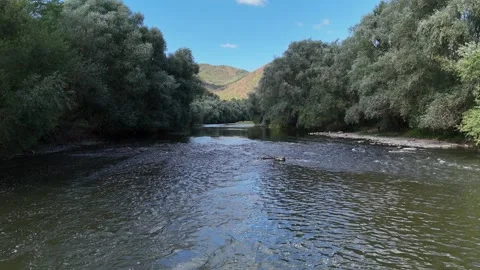 4K 60fps Drone Flyover Over Hron River Near Tekovska Breznica Stock Footage 345984304