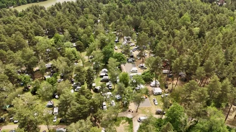 4K 60fps Drone : Forward Flight Over Wide Overland Festival Campsite, Duchonka Stock Footage 336362676