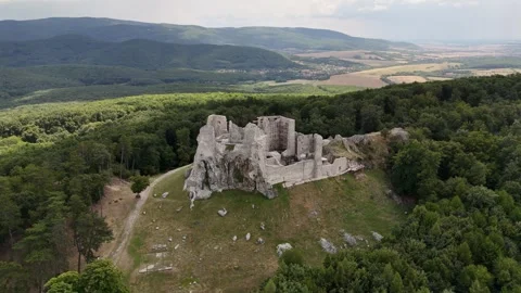 4K 60fps Drone Orbit Left To Right: Hrusov Castle Ruins Stock Footage 340600615