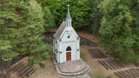 4K 60fps Drone Point of Interest Orbit: Kohutovo Chapel in Forest Stock-Footage 345721800