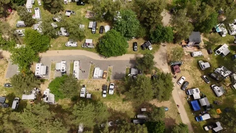 4K 60fps Drone Top-Down: Forward Flight Over Overland Campsite, Duchonka Stock Footage 336361696