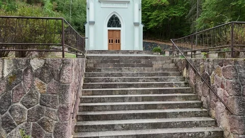 4K 60fps Drone Vertical Ascension: Kohutovo Chapel in Forest Valley Stock-Footage 345250344