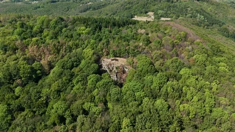 4K 60fps High Angle Drone Descent: Sedlova Skala Rock Formation Stock Footage 345723244