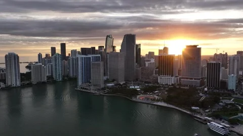 4K 60fps Left to Right Orbit of Miami Skyline at Sunset Video stock 329126926