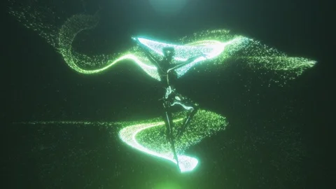 [4K 60fps] Loop - 3d model of a glass girl spinning around green particles. Stock Footage 103466399