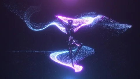 [4K 60fps] Loop - 3d model of a glass girl spinning around blue particles. Stock Footage 104012290