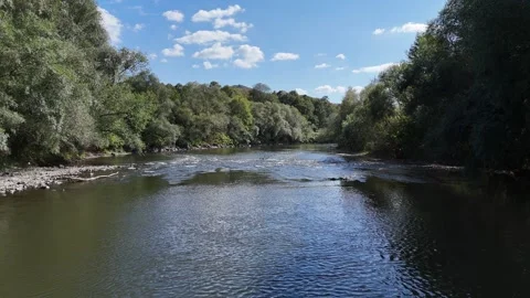 4K 60fps Low Flyover Over Hron River Waters Near Tekovska Stock Footage 346017952